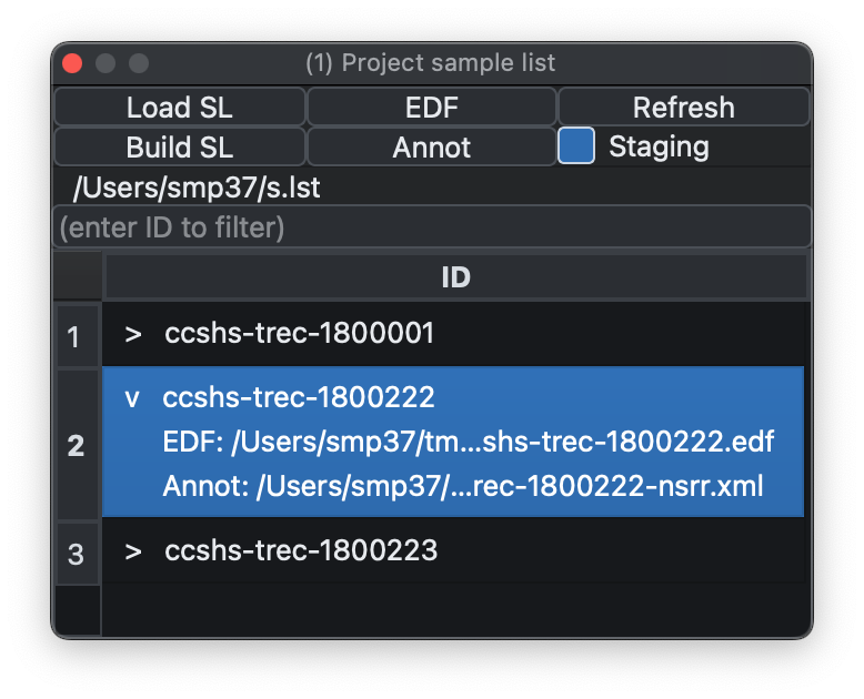 Sample list dock